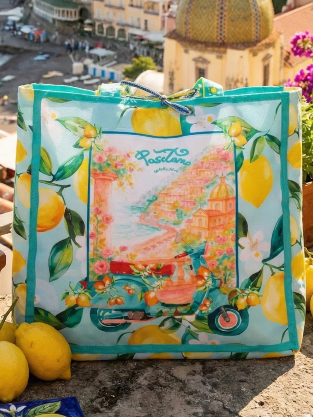 Antica sartoria 2026 Positano Vespa & Lemon Beach Tote Bag NWT